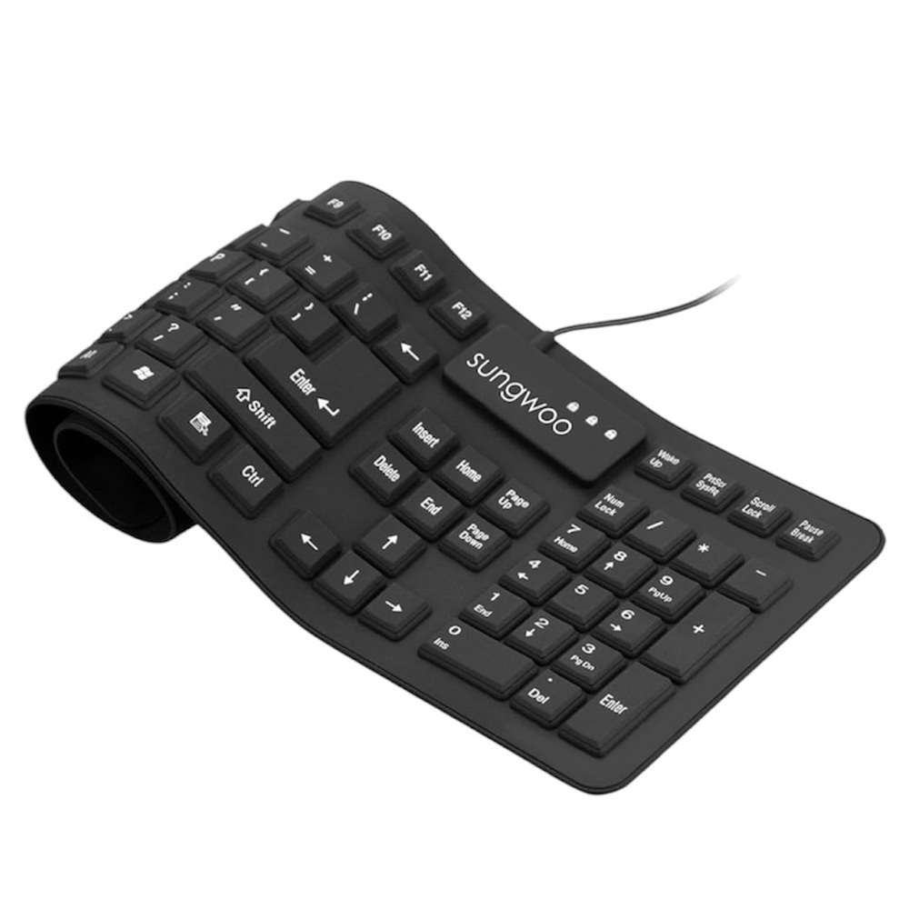 Sungwoo Black Roll-Up Silicone Keyboard USB Wired Waterproof PC Laptop
